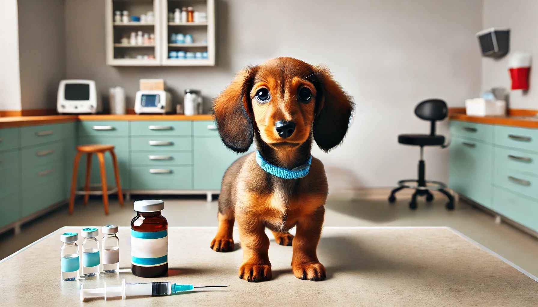 動物病院で狂犬病の予防接種を受ける犬