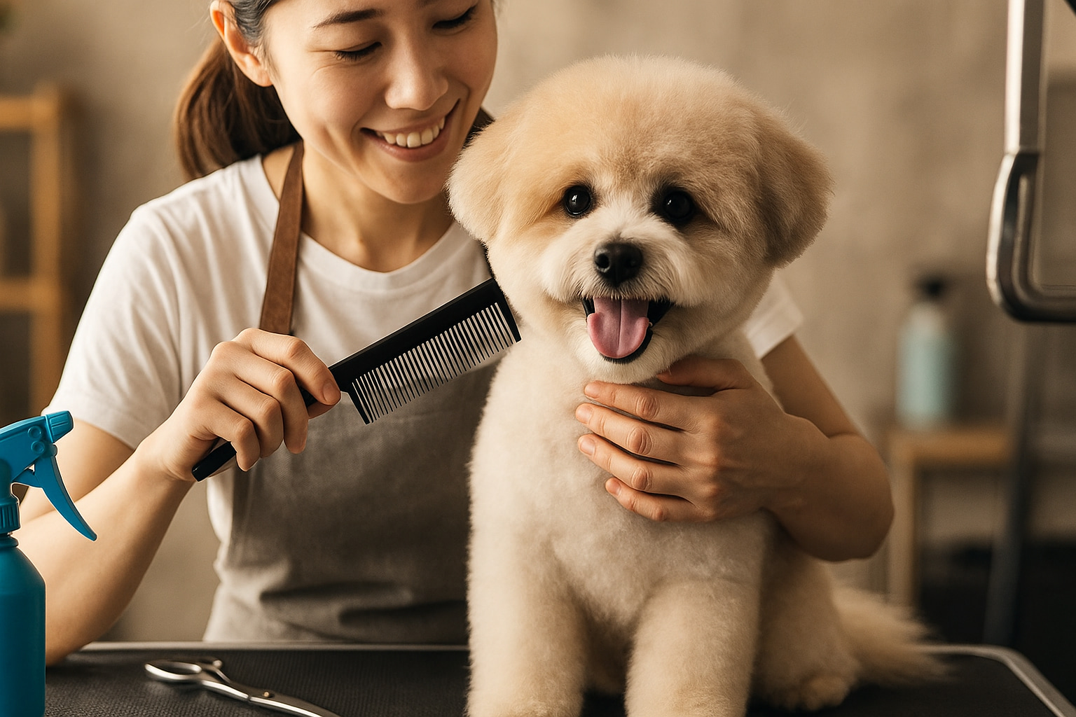 トリミングサロンで犬をケアするスタッフ